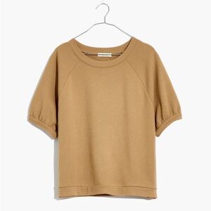 Madewell Short-Sleeve Sweatshirt with puff sleeves in seed khaki tan